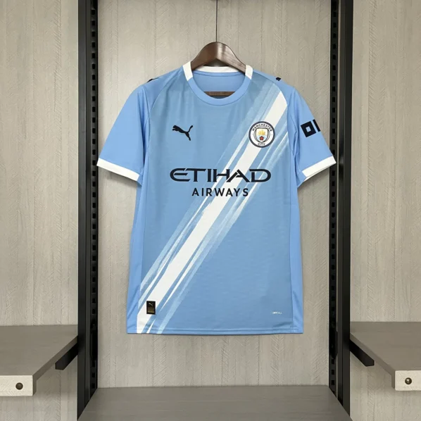 Manchester City Home Jersey 2025/26 Fan Edition – Sky blue with white diagonal stripes front view